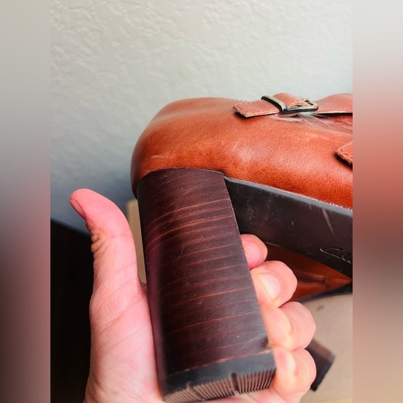 Clarks Artisan Elipsa Mae Double Buckle Brown Block Heels Ankle Boots Size 10 - Picture 12 of 13